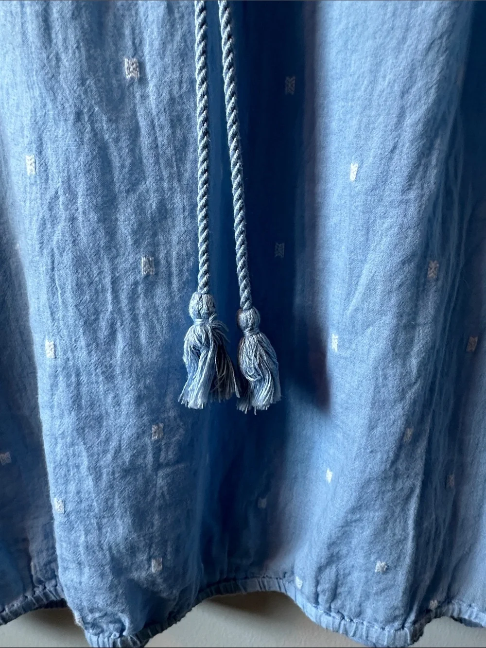 J. CREW Light Blue Peasant Blouse with Tassel Tie